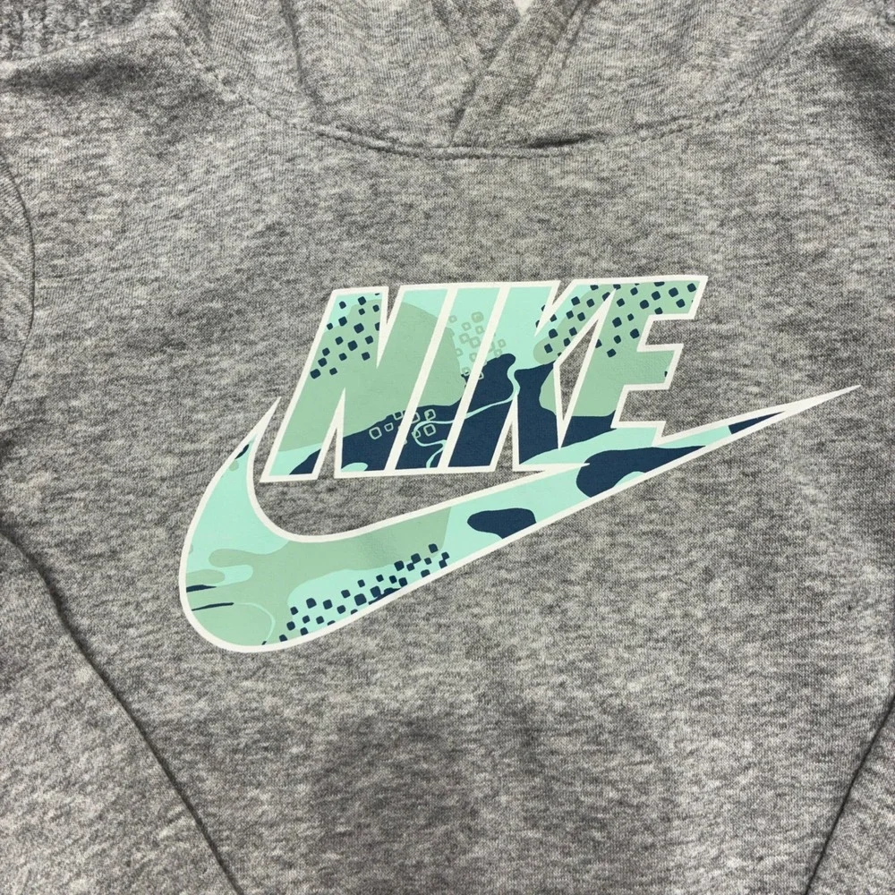 Nike Kids Grey Camo Logo‎ Hoodie Pullover Sweatshirt Size.S 4-5 Years
